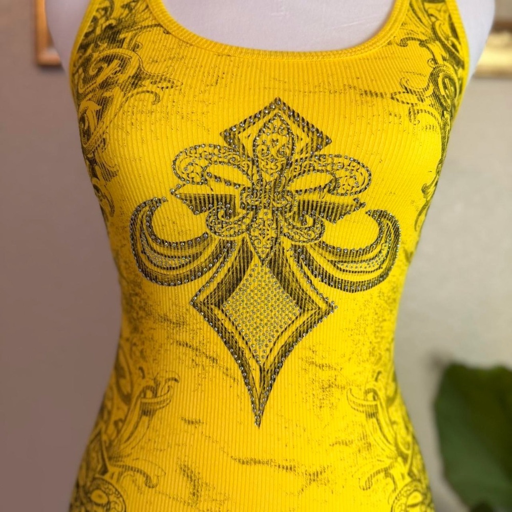 Vintage Y2K Deadstock Grunge Bedazzled Fleur de Lis Tank Top - Picture 4 of 8